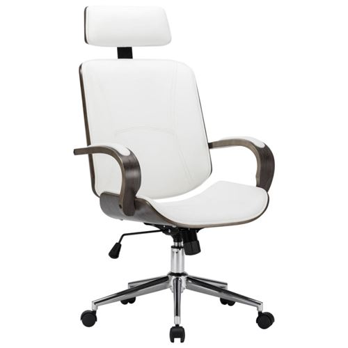 Chaise de bureau avec appuie-t&ecirc;te Blanc Similicuir et bois