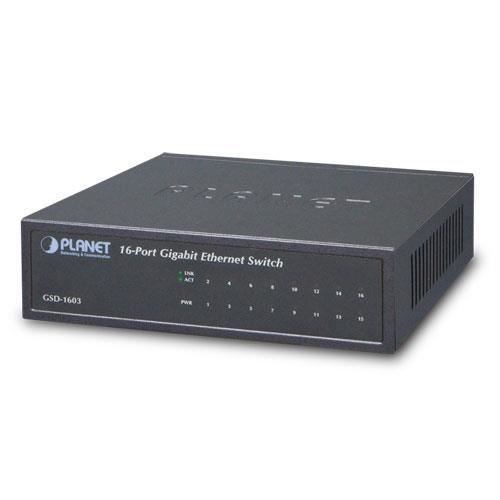 Planet GSD-1603, Commutateur de réseau non géré, L2+, Gigabit Ethernet (10-100-1000), Full duplex, Montage mural