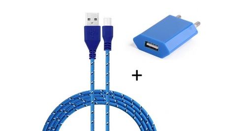 Pack Chargeur pour SAMSUNG Galaxy J5 2016 Smartphone Micro-USB (Cable Tresse 3m Chargeur + Prise Secteur USB) Murale Android Uni (BLEU)