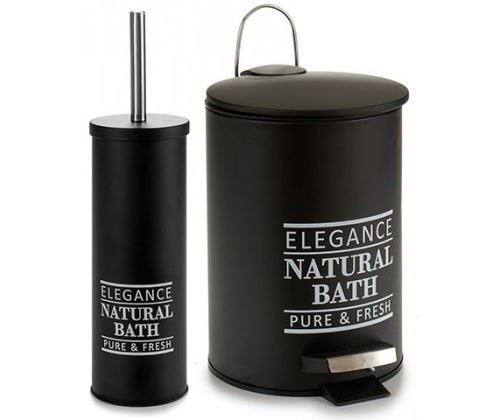 Poubelle de Salle de Bain + Brosse WC Métal Noir Natural Bath