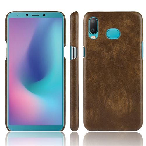Etui en PU litchi enduit marron pour votre Samsung Galaxy A6s