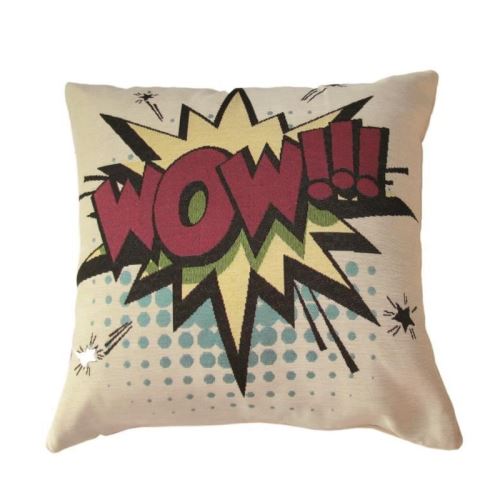 O'CBO Housse de coussin Vintage Kiss - 42 x 42 cm - Jacquard WOW 449 - Fabrication Française - Beige, jaune et rouge