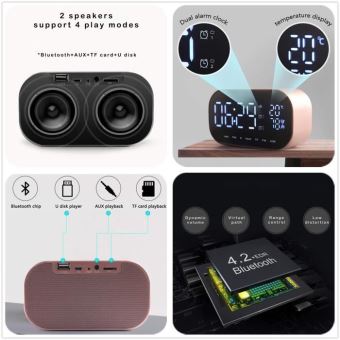 Haut-parleur Réveil Bluetooth 4.2 stéréo Radio FM Appel mains