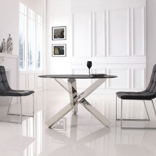 Table à manger ronde en verre transparent ELIA