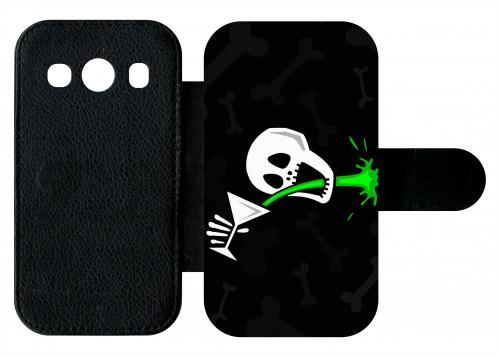 Etui À Rabat Samsung Galaxy Ace 4 G357 Tete De Mort Qui Boit Fond Noir