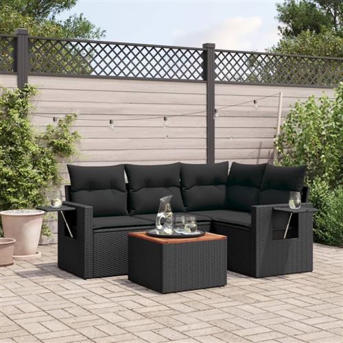 Non Communiqué Noir Vidaxl 5-Delige Loungeset Met Kussens Poly Rattan Zwart3256874