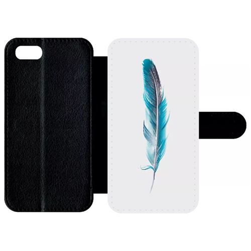 Etui My-Kase pour iPhone Se 2020 - plume - Simili-cuir Noir