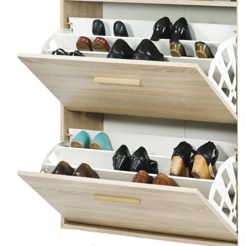 Meuble à  Chaussures Chêne Abattants Chêne Vintage - Rideau Blanc