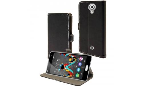 Etui type portefeuille noir Wiko U-Feel rabat latéral articulé fonction stand