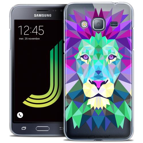 Caseink - Coque Housse Etui Samsung Galaxy J3 2016 (J320) Crystal HD Polygon Series Animal - Rigide - Ultra Fin Lion