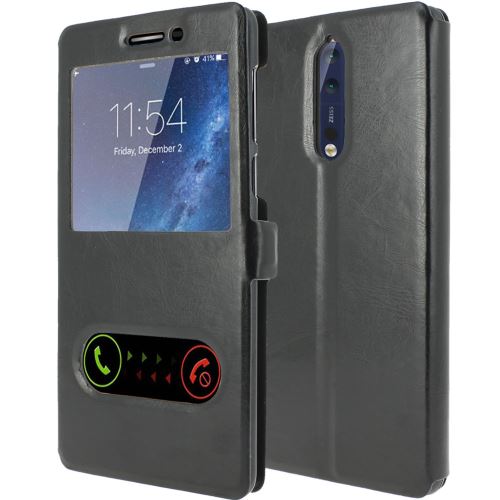 Housse Nokia 8 Housse Coque de protection S-View Folio Flip Cover [ADVANSIA] (Windows View) Flip Cover [Noir] [Cuir]