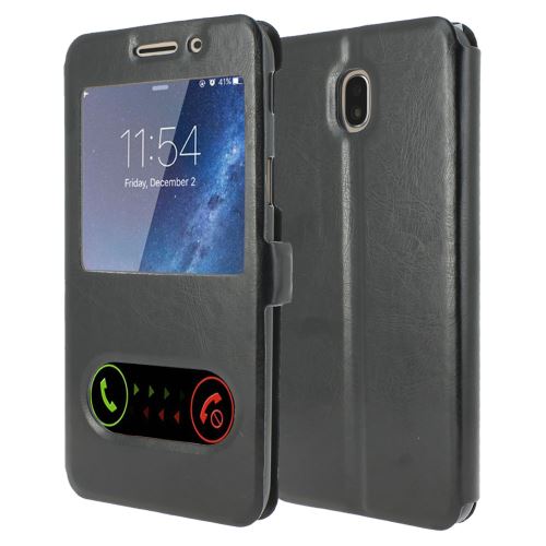 Housse Samsung Galaxy J5 (2017) Housse Coque de protection S-View Folio Flip Cover [ADVANSIA] (Windows View) Flip Cover [Noir] [Cuir]