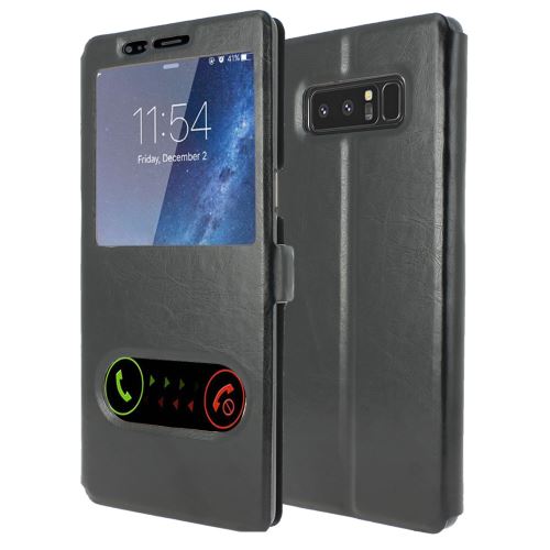 Housse Samsung Galaxy Note 8 Housse Coque de protection S-View Folio Flip Cover [ADVANSIA] (Windows View) Flip Cover [Noir] [Cuir]