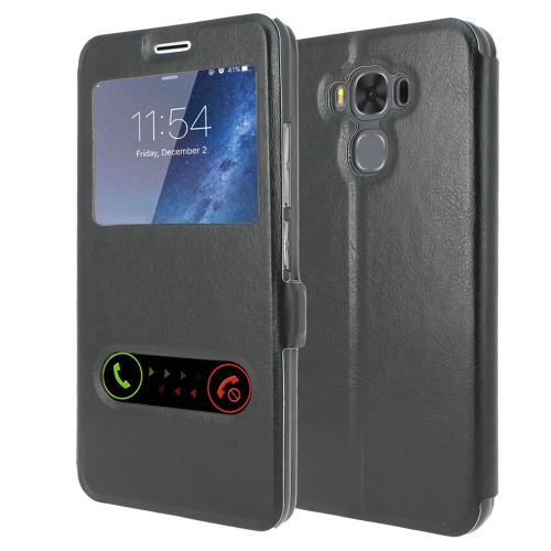 Housse Asus Zenfone 3 Max ZC553KL Housse Coque de protection S-View Folio Flip Cover [ADVANSIA] (Windows View) Flip Cover [Noir] [Cuir]