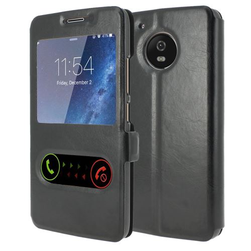Housse Motorola Moto G5 Housse Coque de protection S-View Folio Flip Cover [ADVANSIA] (Windows View) Flip Cover [Noir] [Cuir]