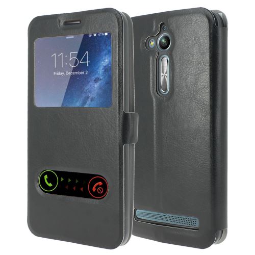 Housse Asus Zenfone Go ZB500KL Housse Coque de protection S-View Folio Flip Cover [ADVANSIA] (Windows View) Flip Cover [Noir] [Cuir]