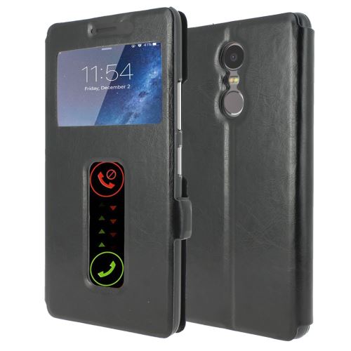 Housse Lenovo K6 Note Housse Coque de protection S-View Folio Flip Cover [ADVANSIA] (Windows View) Flip Cover [Noir] [Cuir]