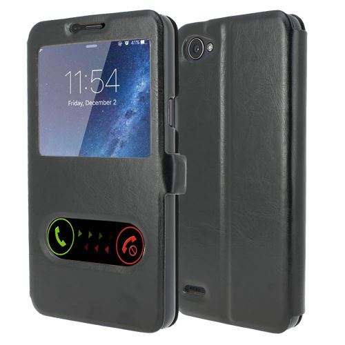 Housse LG Q6 (Q6+) Housse Coque de protection S-View Folio Flip Cover [ADVANSIA] (Windows View) Flip Cover [Noir] [Cuir]