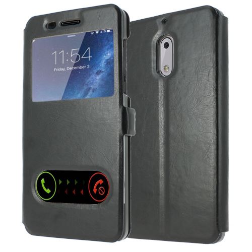 Housse Nokia 6 Housse Coque de protection S-View Folio Flip Cover [ADVANSIA] (Windows View) Flip Cover [Noir] [Cuir]