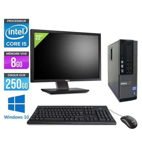 Ordinateur Dell Optiplex 790 SFF + Ecran 22'' - Noir - Intel Core i5-2400 / 3.10 GHz - RAM 8 Go - HDD 250 go - DVD - Gigabit Ethernet - Windows 10 Pro