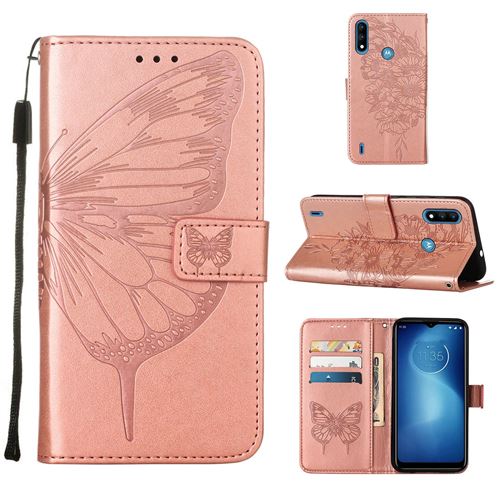 MPFRANCE Housse pour Motorola Moto E7 Power Or Rose [Papillon V3]