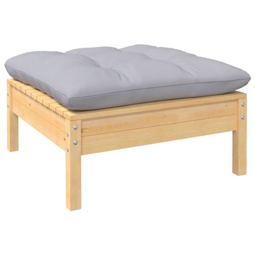 Vidaxl Gris Repose Pied De Jardin Avec Coussin Bois De Pin Massif - Image 2