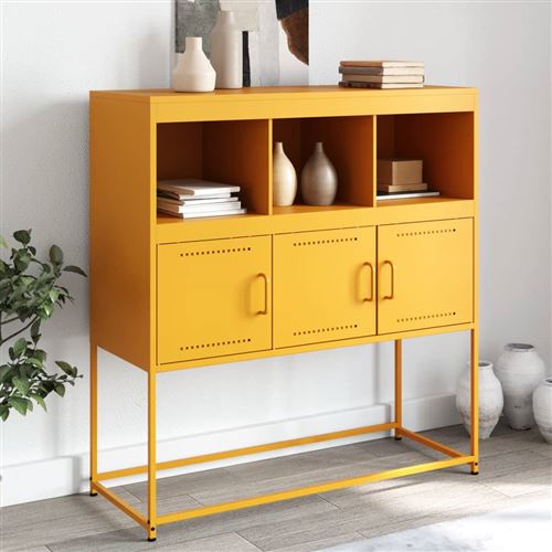 vidaXL Buffet jaune moutarde 100,5x39x107 cm acier