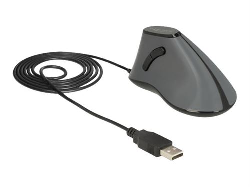 Non Communiqué Noir Delock - Souris Verticale - Ergonomique - Pour Droitiers - Optique - 5 Boutons - Filaire - Usb - Gris, - Pour La Vente Au Détail