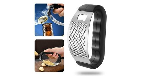 2 en 1 presse-ail en acier inoxydable broyeur hachoir ouvre-bouteille gadget de cuisine noir