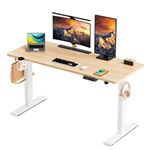 Bureau électrique assis-debout 120x60 cm – Hauteur réglable – Mémoire & anti-collision – Ports USB-A & Type-C – Coloris bois naturel