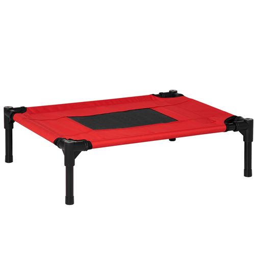 PawHut Lit Surélevé Respirant en Oxford Rouge et Noir pour Animaux de Compagnie 61x46x18cm Confort Optimal   Aosom France