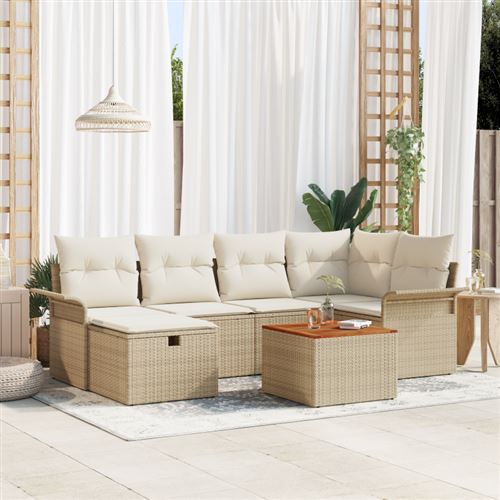 Vidaxl Beige Ensemble De Canapé De Jardin 7 Pc Polyrotin - Image 3