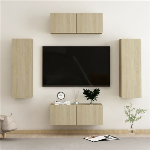 Non Communiqué Brun Ensemble De Meubles Tv 4 Pcs Chêne Sonoma Bois D Ingénierie