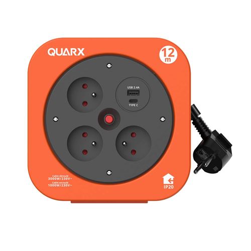 Non Communiqué Quarx Enrouleur Ménager S-Box 12 M, 3 Prises 16A + Usb A Et Usb C