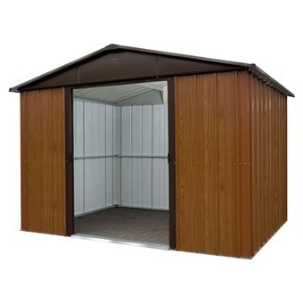 Abri de jardin métal 12,00m² - marron aspect bois - panneaux de toit translucide Yardmaster 1013wgy - 1