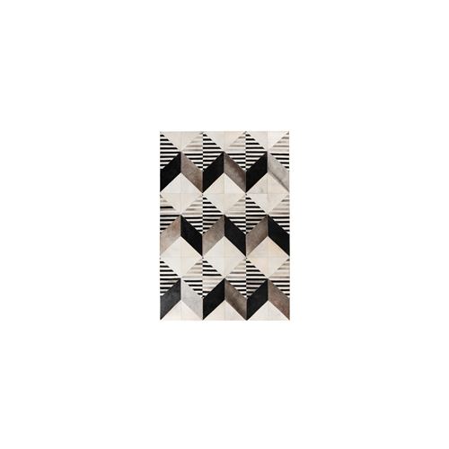 Tapis Fait Main en Cuir "Lavin IV" Noir & Multicolore 120 x 170 cm