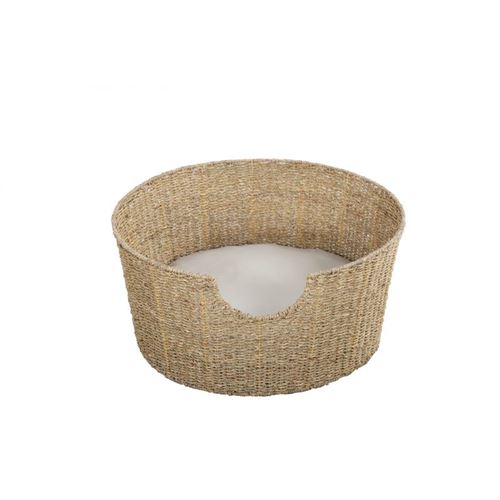 Panier rond ATHENA pour chien et chat en jonc de mer coussin écru