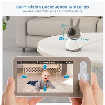 Babyphone Caméra 2K/5" - Visio Nocturne, Suivi Auto, Alertes - Connexion App Smartphone - Double Bande 2.4G/5G - 3