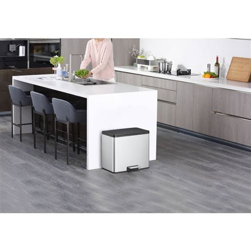 EKO Poubelle à pédale Essential 3x9 L Argenté mat, bac à déchets, bac à ordures, poubelle à pédale, bacs à déchets, bacs à ordures, poubelles à pédale 440003