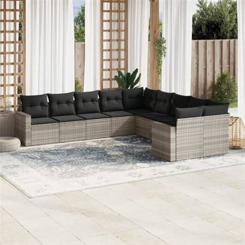 Non Communiqué Gris Vidaxl Salon De Jardin Avec Coussins 10 Pcs, Canapés De Terrasse, Ensemble De Meubles De Patio, Mobilier D'extérieur, 3251849