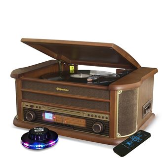 Platine Vinyle Roadstar HIF-1993BT 33-45-78 Trs, 2 Enceintes 32W PMPO, CD, USB, Bluetooth, FM RADIO, CASSETTE, en BOIS, Ovni - 1