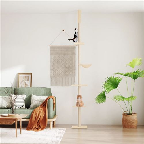Vidaxl Arbre À Chat Du Sol Au Plafond Crème 263,5-289,5 Cm