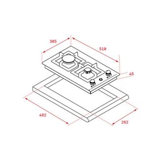 Table gaz de ville 30cm, Bruleurs de haute efficacite, Securite par thermocouple integre dans le bruleur individuel, Auto-allumage integre et actionne par chaque commande, Grilles larges en fonte, 2 zones de cuisson Livre avec injecteurs Butane