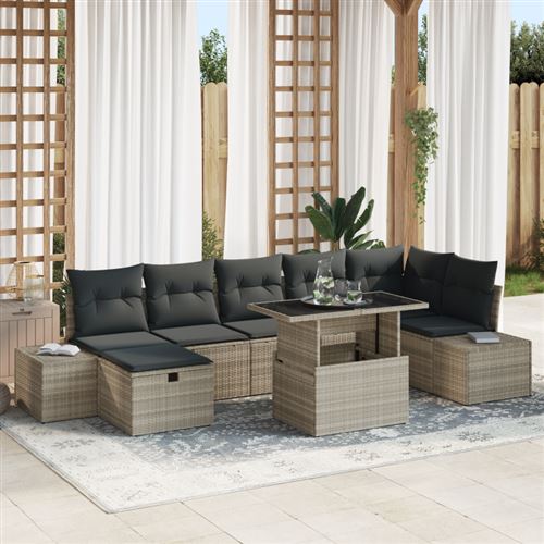 Non Communiqué Gris Ensemble De Canapé De Jardin 8 Pièces Avec Coussins En Poly Rotin