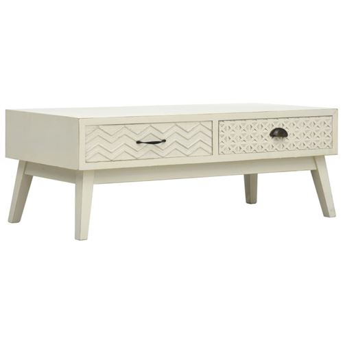 Table basse avec 2 tiroirs gris sculpt&eacute; 110x50x40 cm bois
