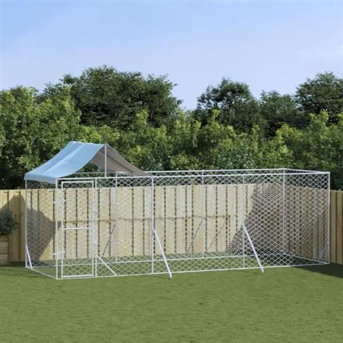 vidaXL Chenil d'extérieur pour chiens avec toit argenté 6x2x2,5 m, chenil pour chiens, cage pour chiens, cage pour animaux de compagnie, niche