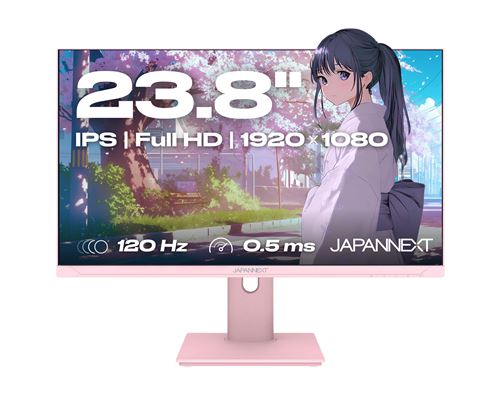 JAPANNEXT Ecran PC Gaming/bureautique | 23,8" | IPS | FHD | 120Hz | Pastel rose
