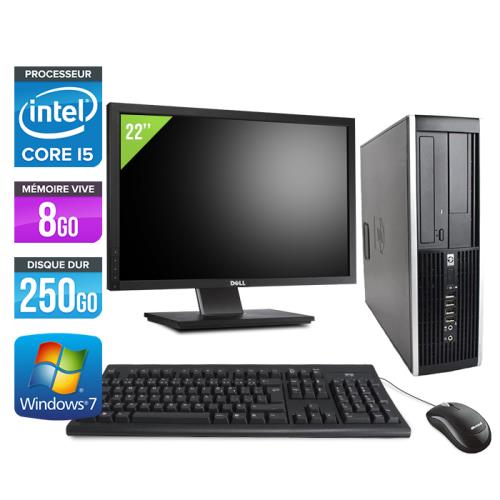 Pc de bureau HP Elite 8200 SFF + Ecran 22'' - Noir - Intel Core i5-2400 / 3.10 GHz - RAM 8 Go - HDD 250 Go - DVD - Gigabit Ethernet - Windows 7 Profes