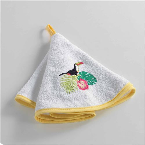 Essuie-main rond (0) 60 cm eponge brodee exotic bird Blanc