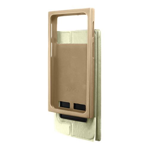 Housse Smartphone 5,4'' Étui Fenêtre Porte-carte Stand Vidéo Coque Slide doré